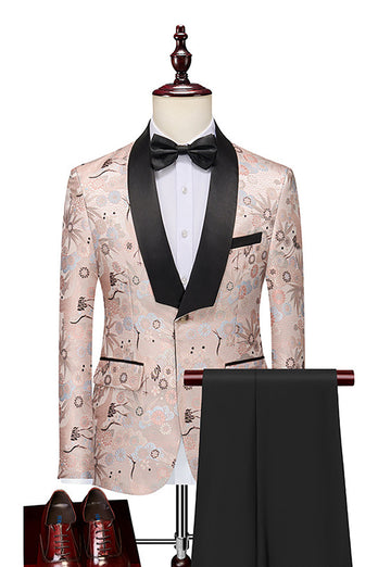 Light Khaki Jacquard Shawl Lapel 2 Piece Men's Prom Tuxedo