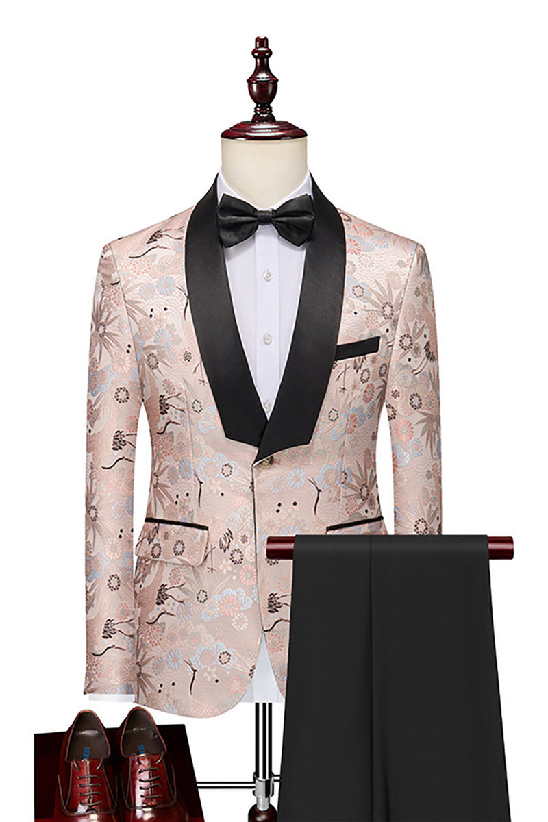 Load image into Gallery viewer, Light Khaki Jacquard Shawl Lapel 2 Piece Men&#39;s Prom Tuxedo