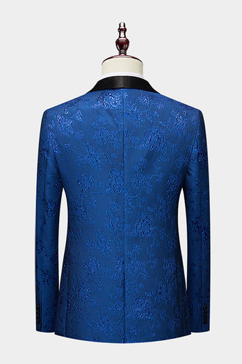 Royal Blue Shawl Lapel Jacquard 2 Pieces Men Formal Suits