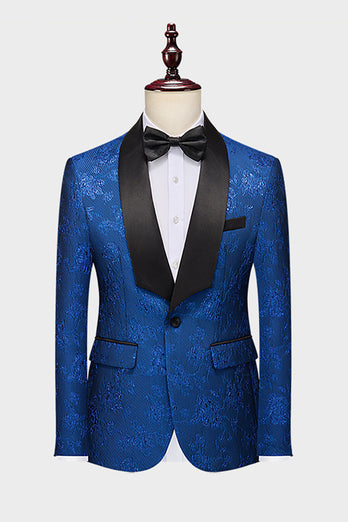 Royal Blue Shawl Lapel Jacquard 2 Pieces Men Formal Suits