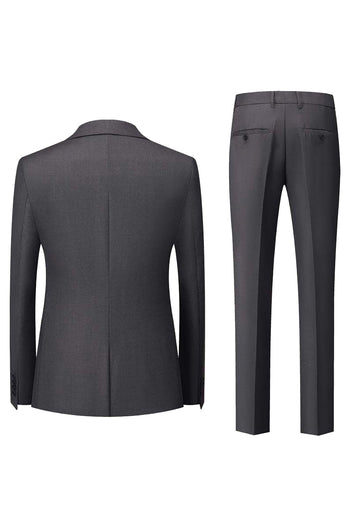 Black Grey 3 Piece Peak Lapel One Button Men's Formal Suits