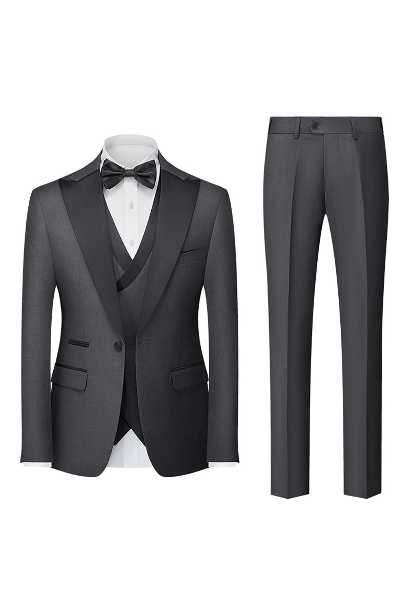 Load image into Gallery viewer, Black 3-Piece One Button Prom Tuxedos