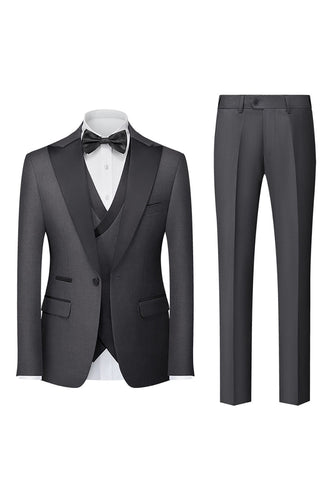 Black Grey 3 Piece Peak Lapel One Button Men's Formal Suits