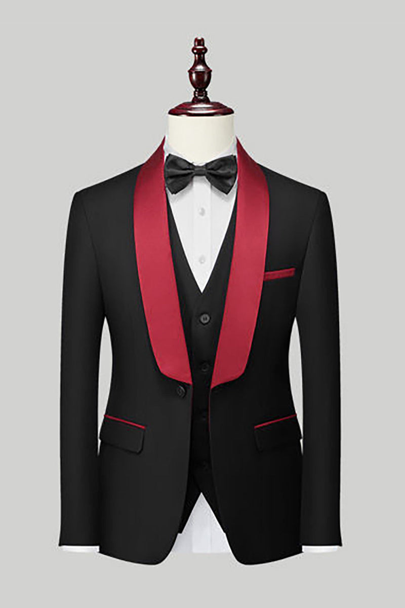 Load image into Gallery viewer, Black 3 Piece Shawl Lapel Men Formal Suits