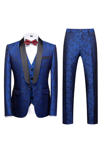 Black 3 Piece Jacquard Shawl Lapel Men's Prom Tuxedo