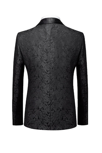 Black 3 Piece Jacquard Shawl Lapel Men's Prom Tuxedo