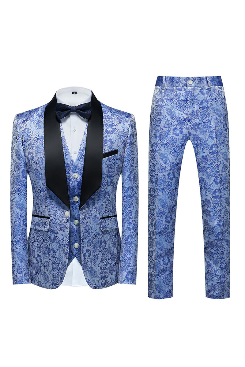 Load image into Gallery viewer, Light Blue Lapel Jacquard 3 Piece Men&#39;s Prom Tuxedo