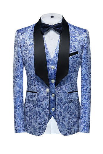 Light Blue Lapel Jacquard 3 Piece Men's Prom Tuxedo