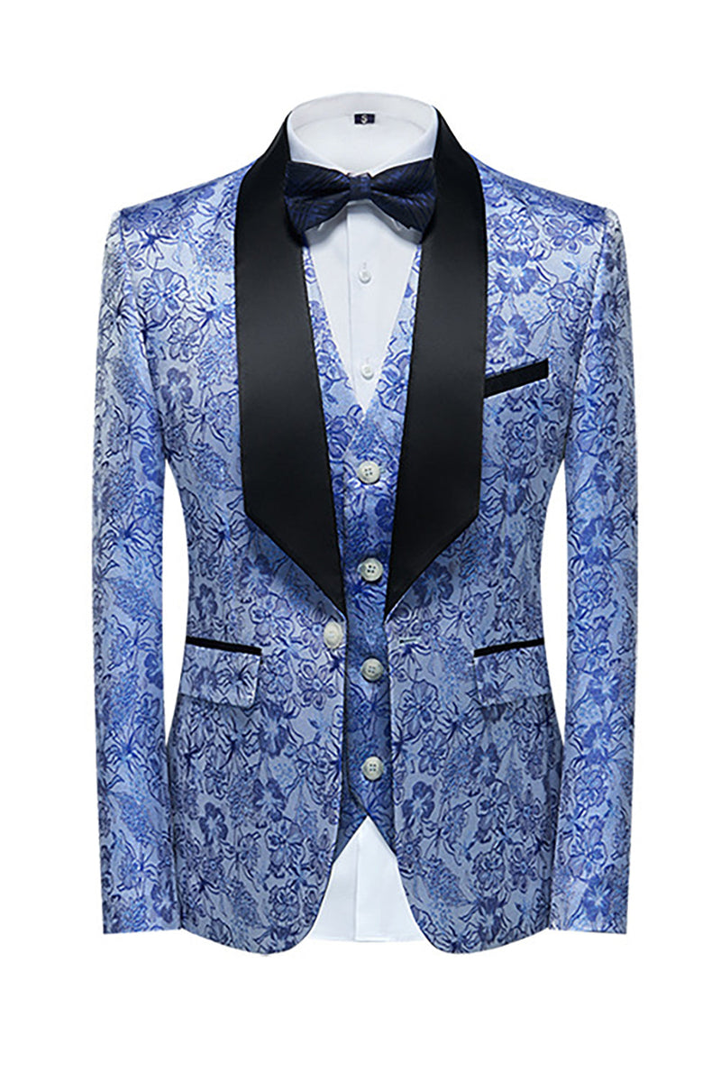 Load image into Gallery viewer, Light Blue Lapel Jacquard 3 Piece Men&#39;s Prom Tuxedo