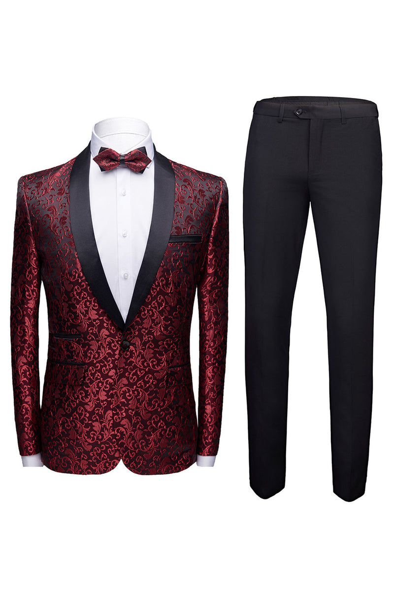 Load image into Gallery viewer, Red 2 Pieces Jacquard Shawl Lapel Men&#39;s Formal Suits