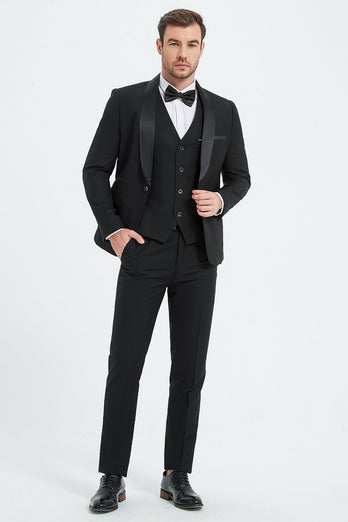 Shawl Lapel Three-Pieces Black Men's Suits