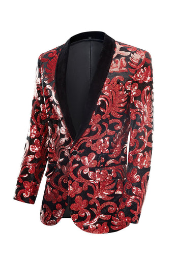 Red Sequins Floral Pattern Men's 2 Pieces Suits