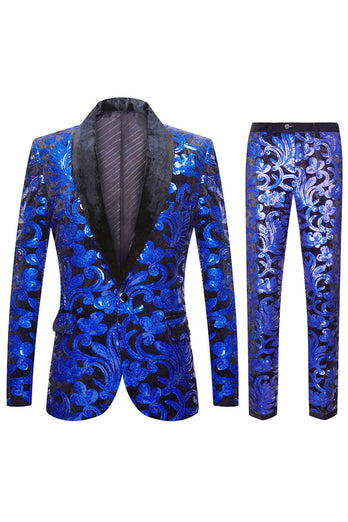 Red Sequins Floral Pattern Men's 2 Pieces Suits