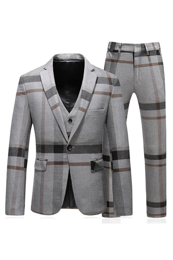 Grey Stripe Notched Lapel Men's 3 Pieces Formal Suits