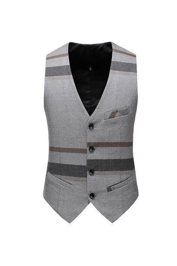 Grey Stripe Notched Lapel Men's 3 Pieces Formal Suits