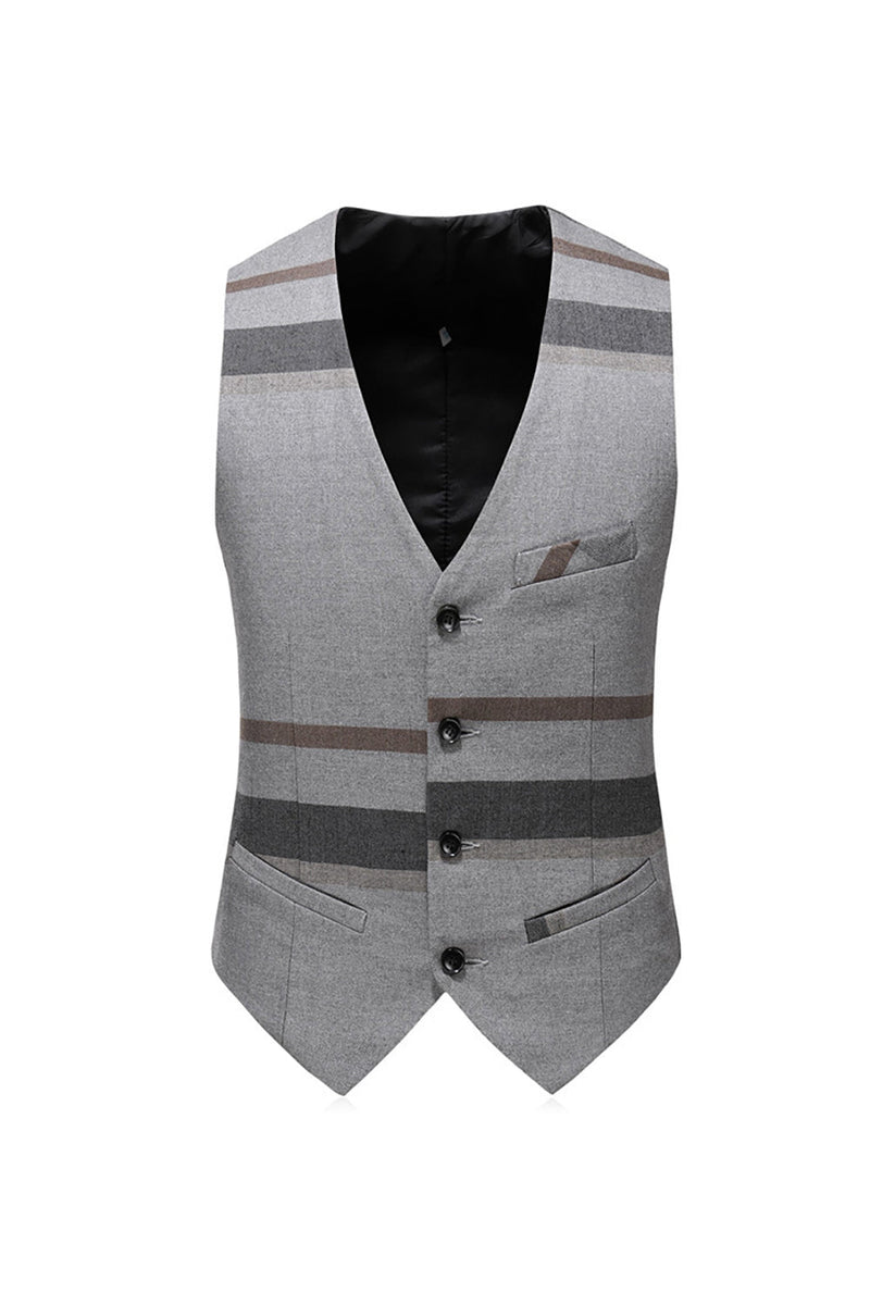 Load image into Gallery viewer, Grey Stripe Notched Lapel Men&#39;s 3 Pieces Formal Suits