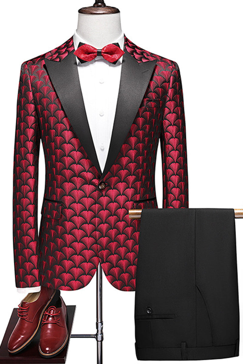 Load image into Gallery viewer, Burgundy Jacquard Notched Lapel 2 Piece Men&#39;s Formal Suits