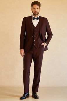 Peak Lapel Single Button Burgundy Men's Formal Suit