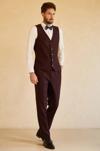 Peak Lapel Single Button Burgundy Men's Formal Suit