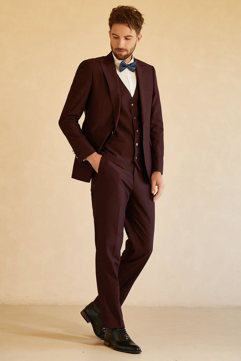 Load image into Gallery viewer, Peak Lapel Single Button Burgundy Men&#39;s Formal Suit