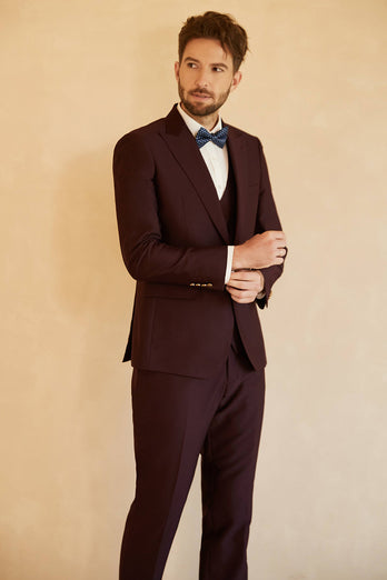 Peak Lapel Single Button Burgundy Men's Formal Suit