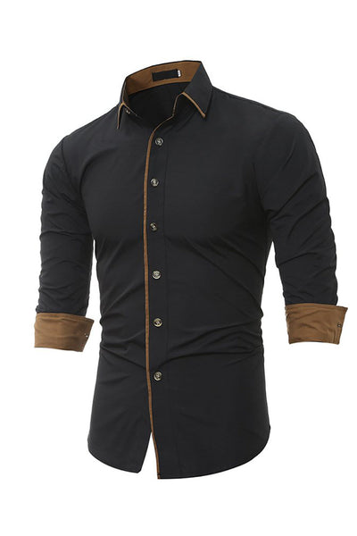 Men's Casual Slim Long Sleeve Black Plus Size Shirt