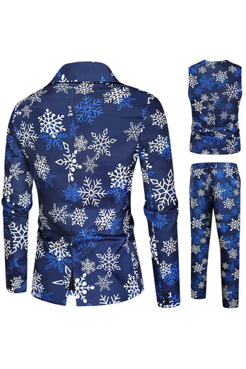 Blue Snowflake Printed 3 Piece Men's Christmas Prom Tuxedos