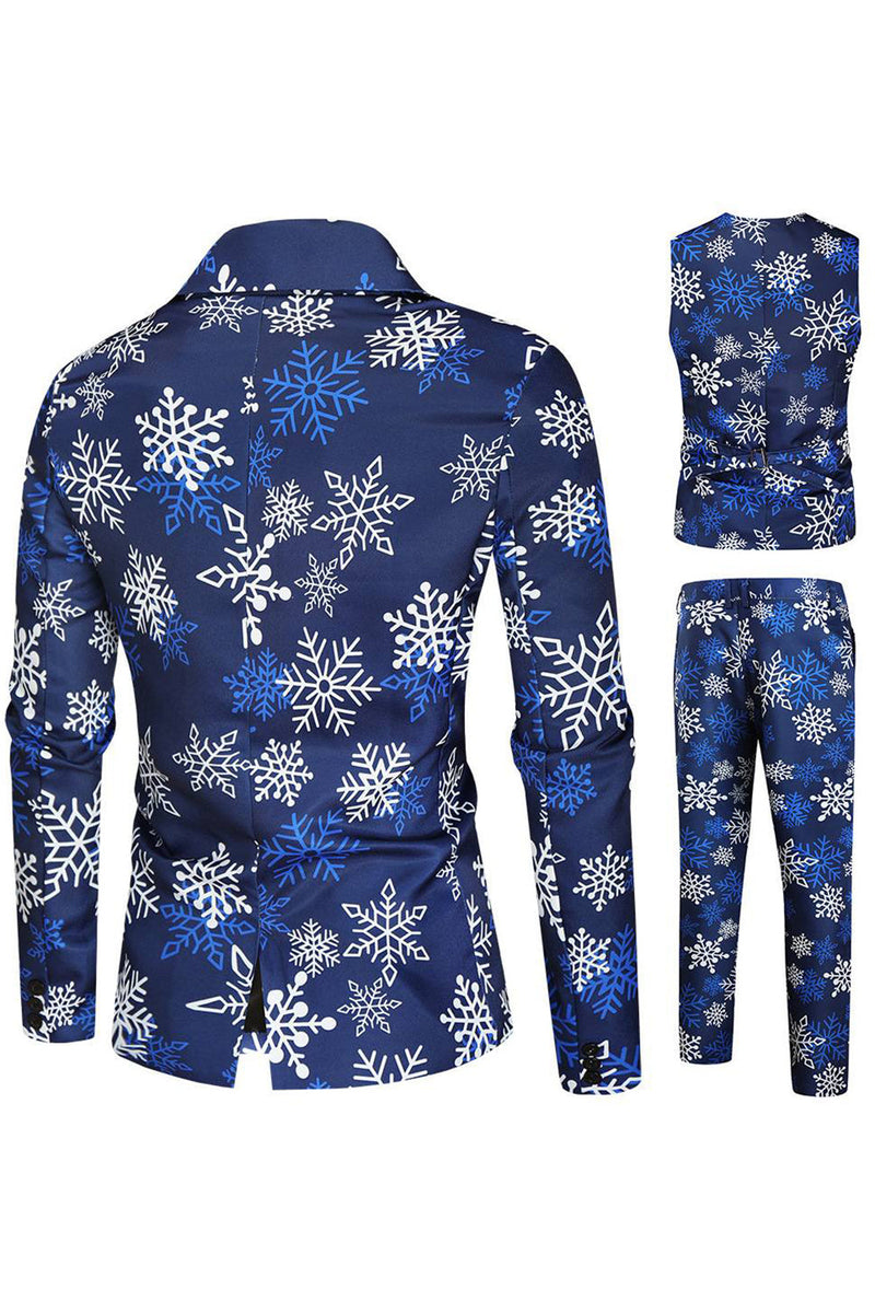 Load image into Gallery viewer, Blue Snowflake Printed 3 Piece Men&#39;s Christmas Prom Tuxedos