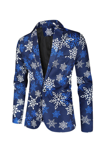 Blue Snowflake Printed 3 Piece Men's Christmas Prom Tuxedos