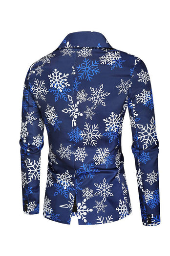 Blue Snowflake Printed 3 Piece Men's Christmas Prom Tuxedos