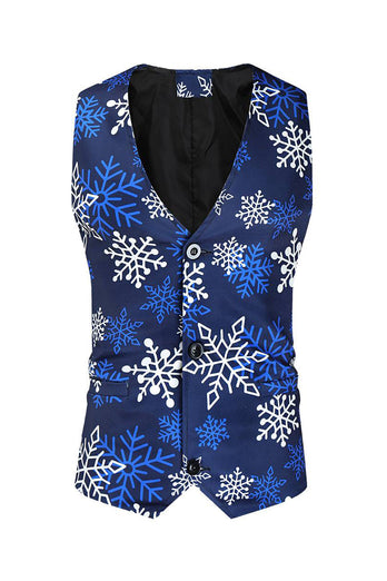 Blue Snowflake Printed 3 Piece Men's Christmas Prom Tuxedos