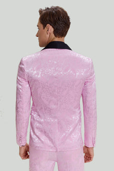 Pink Jacquard Satin Shawl Lapel 3 Piece Men's Formal Suits