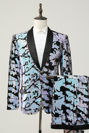 Purple Sequins Mens Two-Piece Suit Shawl Lapel One Button Tuxedo