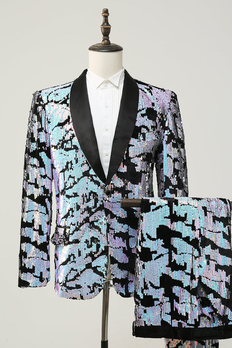 Load image into Gallery viewer, Purple Sequins Mens Two-Piece Suit Shawl Lapel One Button Tuxedo