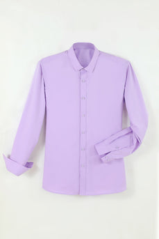 Men's Purple Wrinkle-Free Solid Long Sleeves Dress Shirt