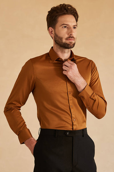 Long Sleeves Camel Solid Suit Shirt