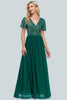 Load image into Gallery viewer, Sparkly V-Neck Green Long Formal Dress with Sleeves