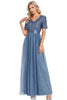 Load image into Gallery viewer, V-Neck Blue Long Formal Dress with Short Sleeves