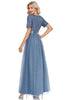 Load image into Gallery viewer, V-Neck Blue Long Formal Dress with Short Sleeves