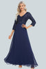 Load image into Gallery viewer, Sparkly V-Neck Sequins Navy Long Formal Dress with Sleeves