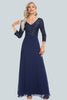 Load image into Gallery viewer, Sparkly V-Neck Sequins Navy Long Formal Dress with Sleeves