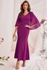 Load image into Gallery viewer, V-Neck Sheath Purple Long Formal Dress with Cape