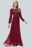 Load image into Gallery viewer, Sparkly V-Neck Sequins Burgundy Long Formal Dress with Sleeves