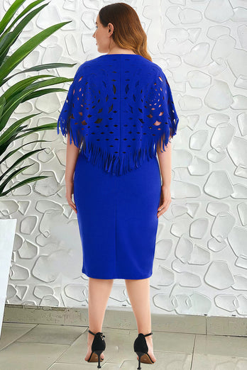 Plus Size Royal Blue Mother of The Bride Dress with Cape