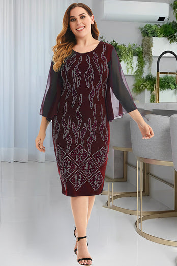 Plus Size Navy Mother of The Bride Dress with Beading