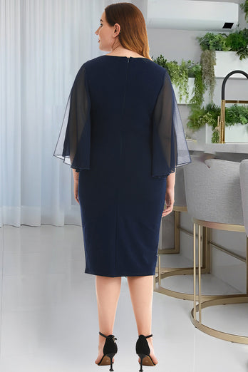 Plus Size Navy Mother of The Bride Dress with Beading