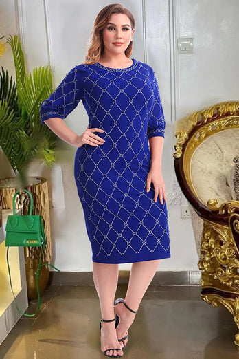 Plus Size Round Neck Purple Mother of The Bride Dress with Sleeves