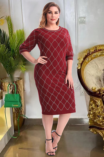 Plus Size Round Neck Purple Mother of The Bride Dress with Sleeves