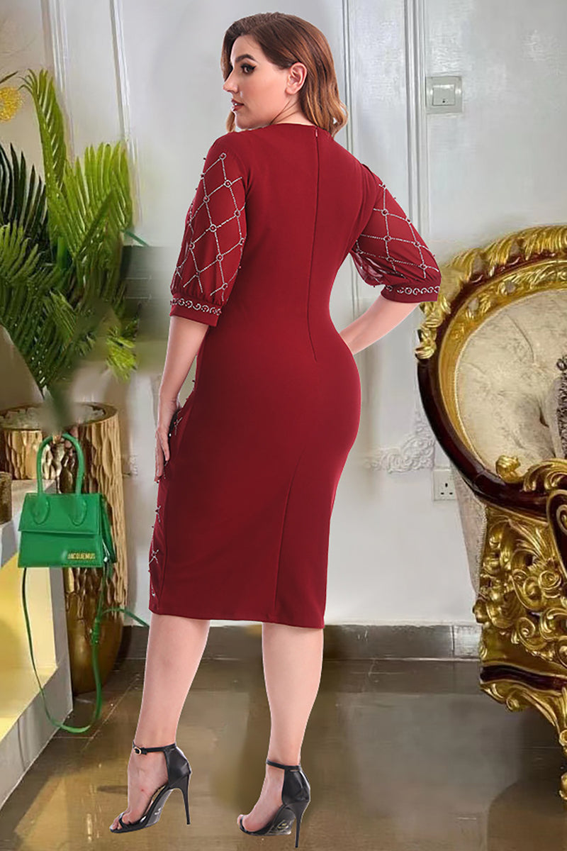 Load image into Gallery viewer, Plus Size Round Neck Purple Mother of The Bride Dress with Sleeves