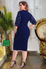 Load image into Gallery viewer, Plus Size Round Neck Purple Mother of The Bride Dress with Sleeves